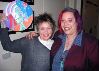 Backstage at Royce Hall, Sky gifted Laurie with an Alien Diva portrait, a vision of Laurie as an alien with her violin.